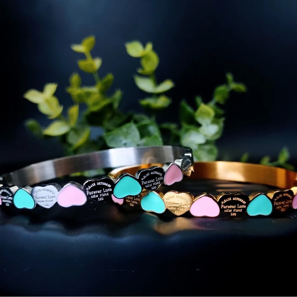 Forever Love Tiffany Style Stainless Steel Bangle Bracelets - 3 COLORS
